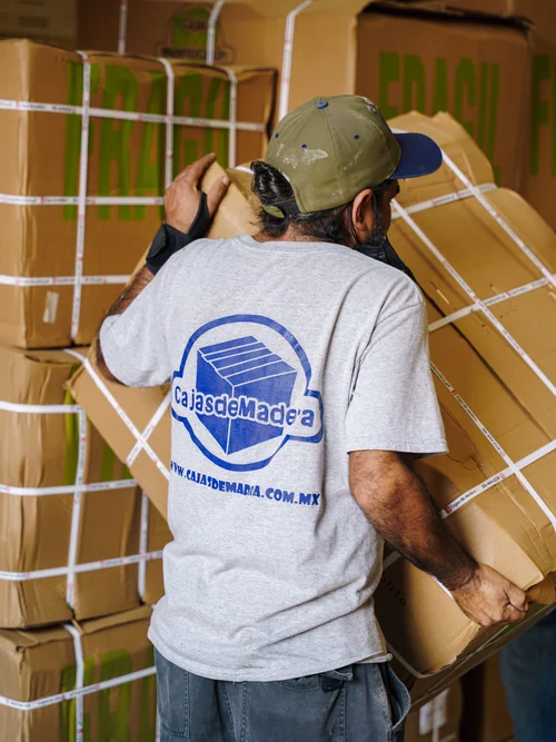 Trabajador cargando cajas de un pedido