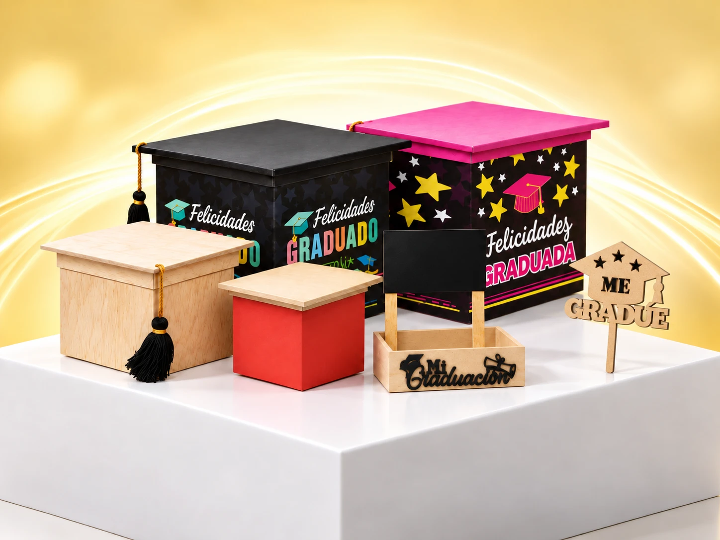 Cubos birrete y cajas de graduación