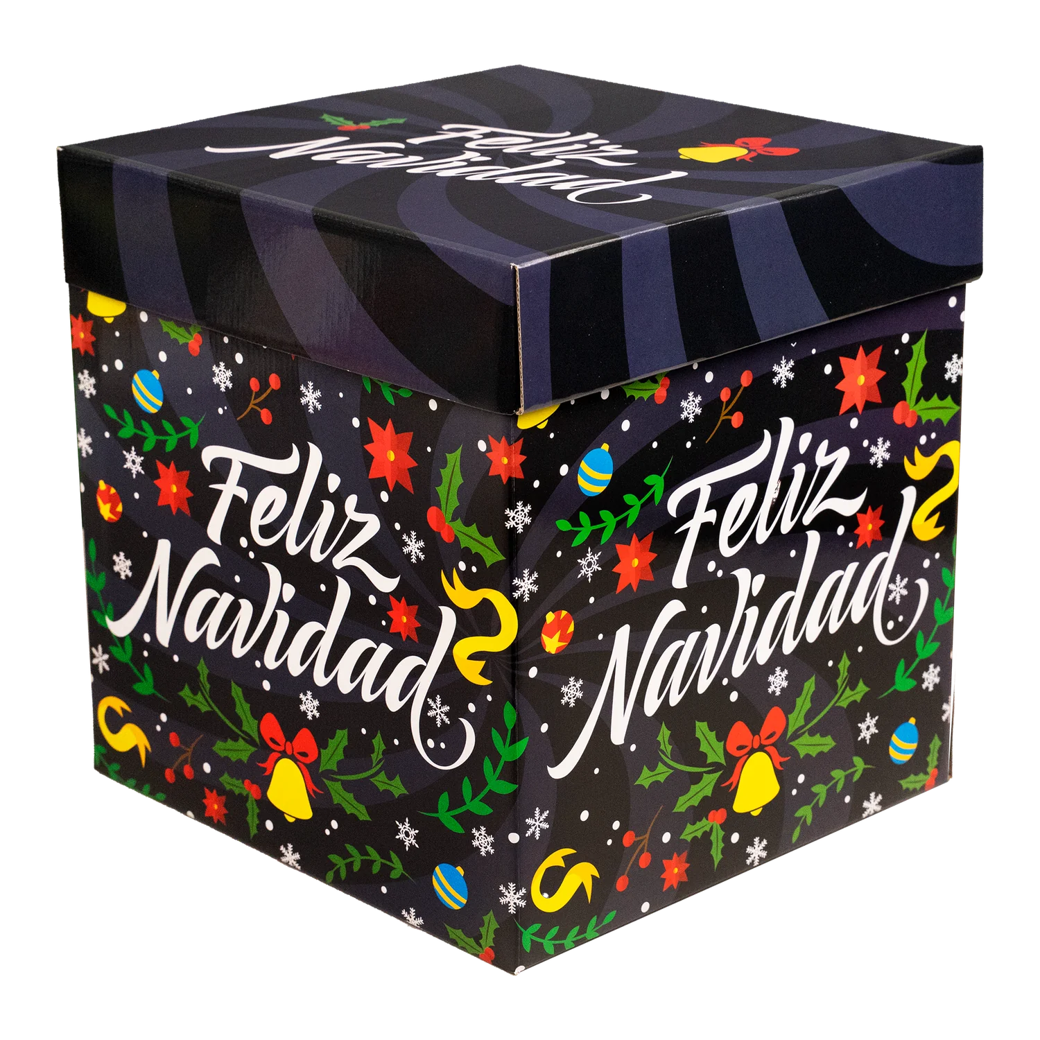 Cubo decorado navideño 5140 D-46 Feliz Navidad (fondo negro)