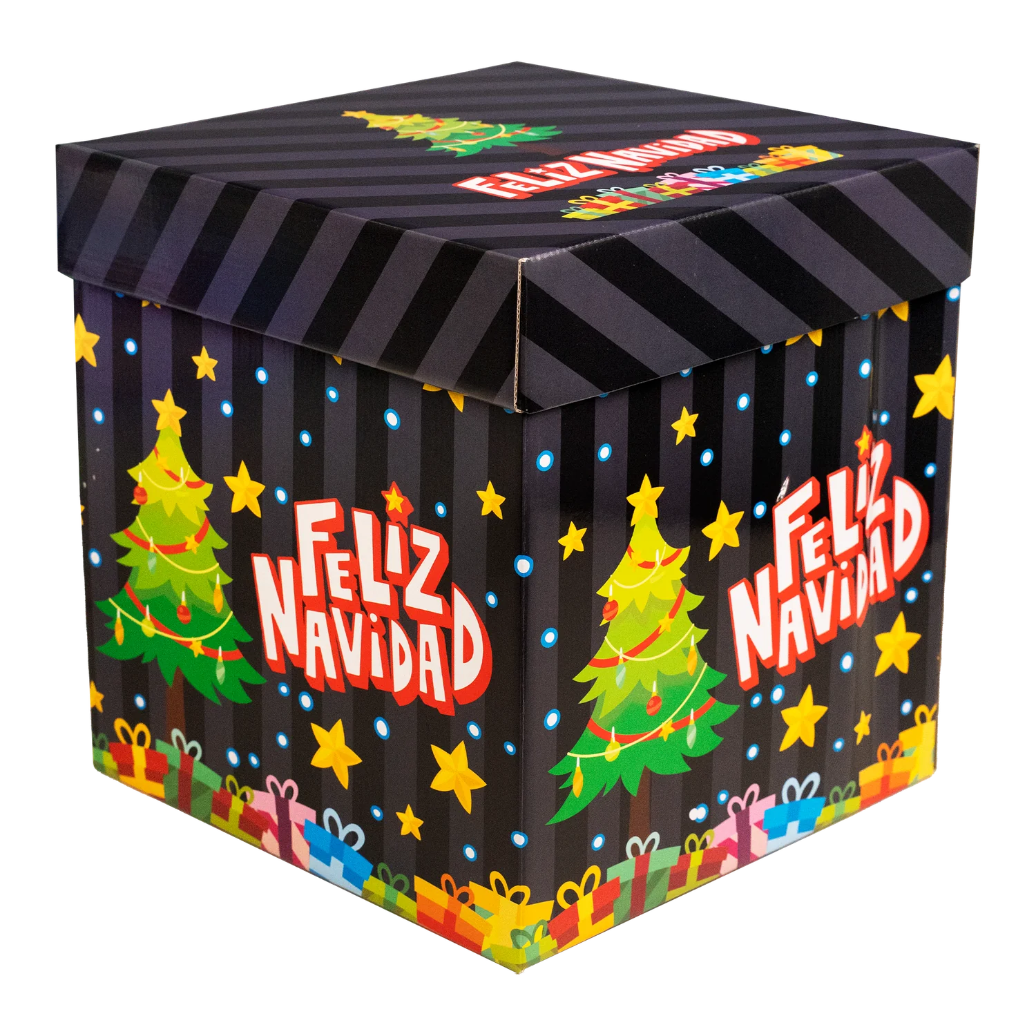 Cubo decorado navideño 5140 D-48 Feliz Navidad con árboles