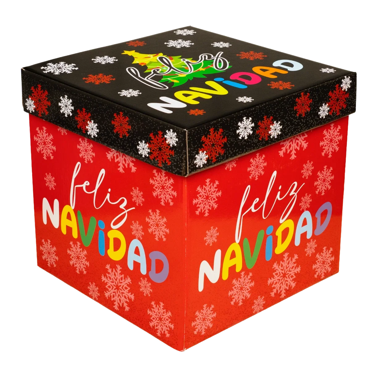 Cubo decorado navideño 5140 D-59 Feliz Navidad (rojo)