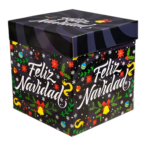 Cubo decorado navideño 5140 D-46 Feliz Navidad (fondo negro)