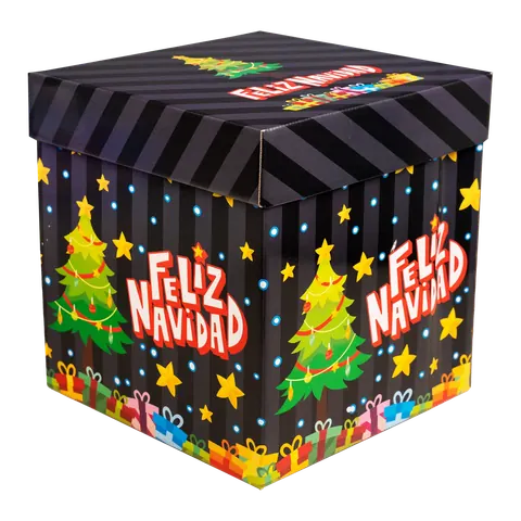 Cubo decorado navideño 5140 D-48 Feliz Navidad con árboles