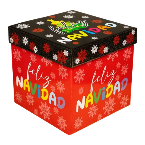 Cubo decorado navideño 5140 D-59 Feliz Navidad (rojo)